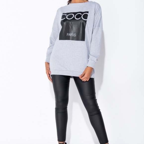Oversized Coco Paris Grey Lightweight Sweatshirt - Picture 3 of 7
